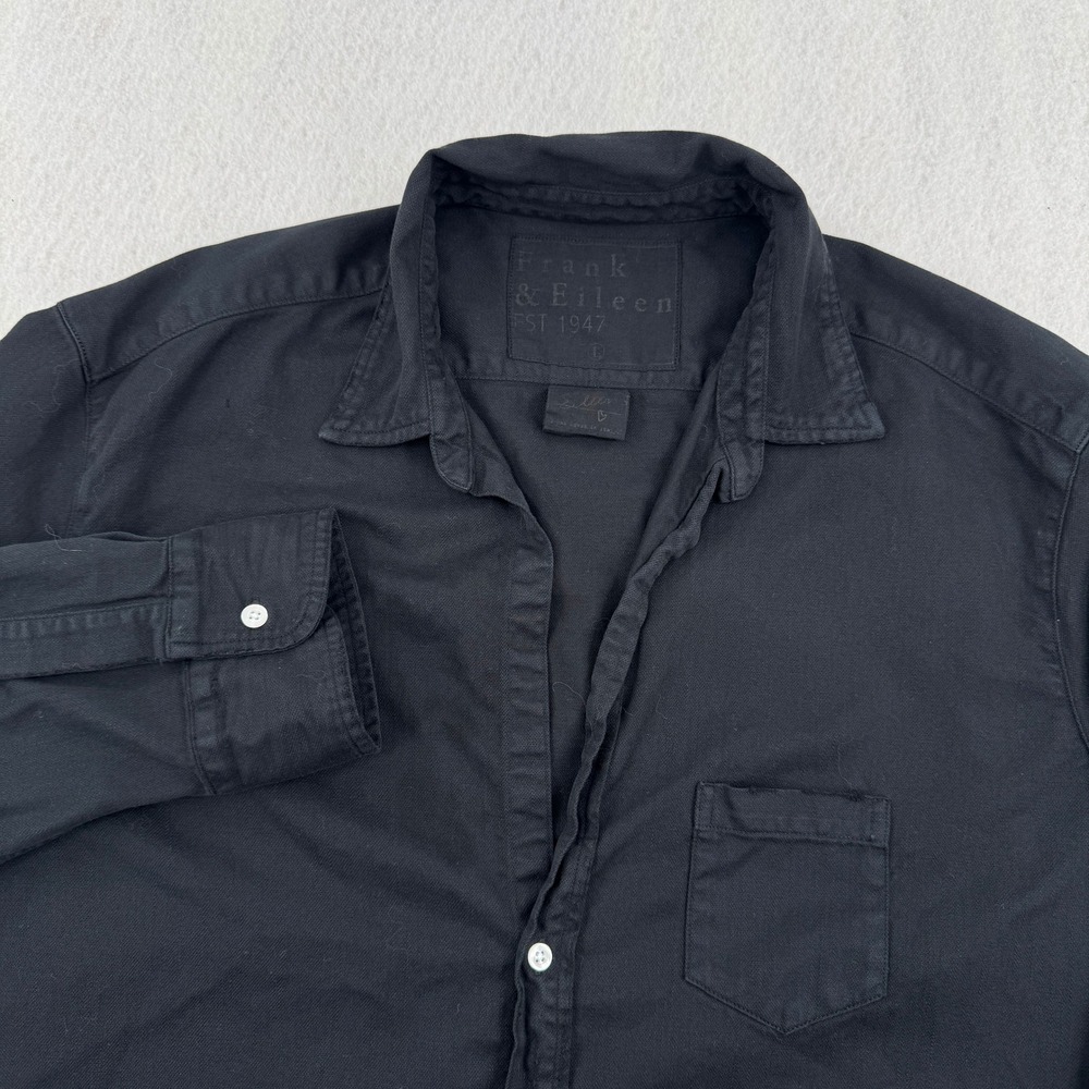 Frank & Eileen Eileen 100% Cotton Distressed Oversized Button Down Women L Black
